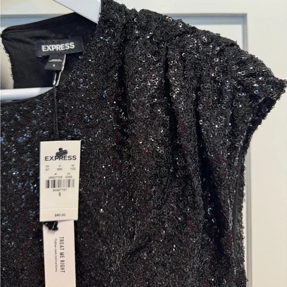 Endless Rose Sequin Shoulder Pad Top Black Women's S NWT - Picture 7 of 7